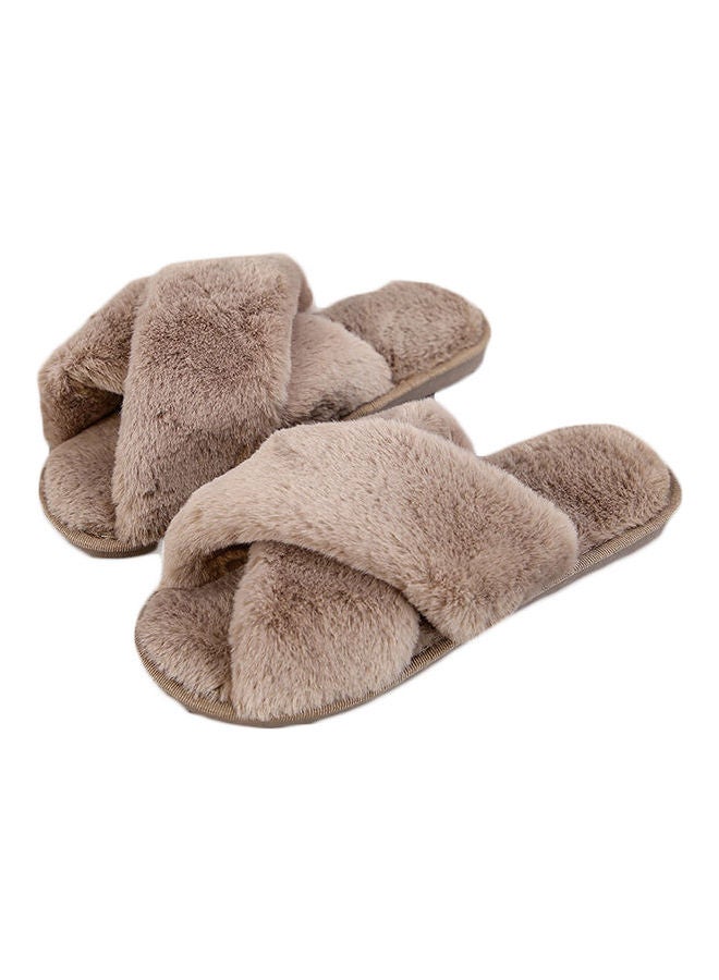 Cross Strap Flat Bedroom Slippers Brown