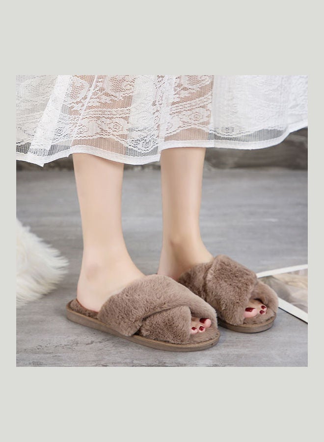 Cross Strap Flat Bedroom Slippers Brown