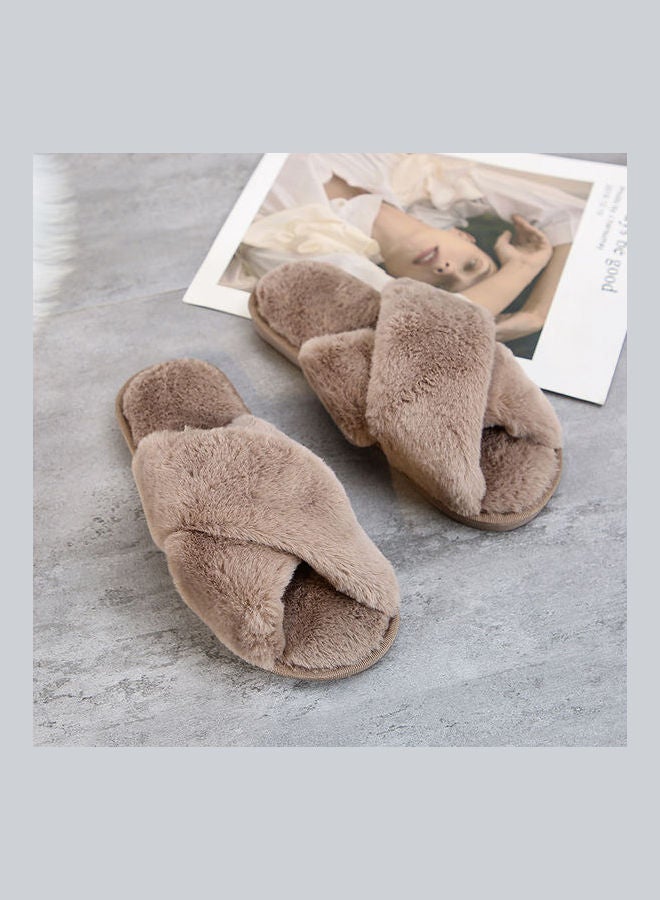 Cross Strap Flat Bedroom Slippers Brown