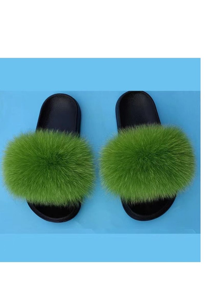 Stylish Women Faux Fur Open Toe Flat Slippers Sandals Non Slip Homewear Shoes