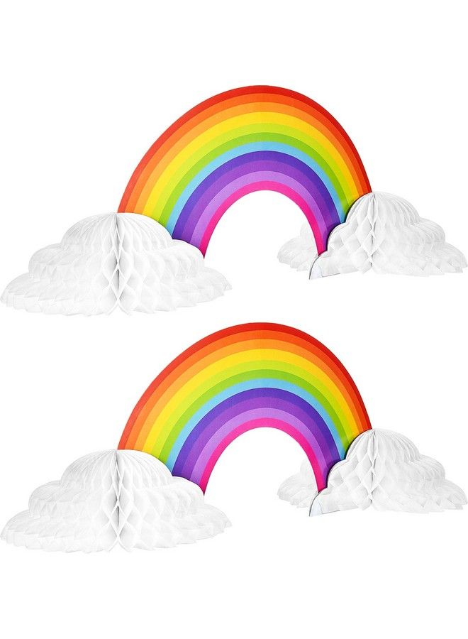 Rainbow Honeycomb Paper Centerpiece Rainbow Cloud Centerpieces Unicorn No Crease Converting Rainbow Centerpieces For Birthday Party Baby Shower Tables Decoration (2 Pieces)