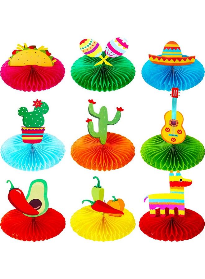 9 Pieces Fiesta Honeycomb Table Centerpiece 8 Inches Colorful Hanging Paper Fans Cinco De Mayo Table Party Decorations Mexican Theme Centerpiece