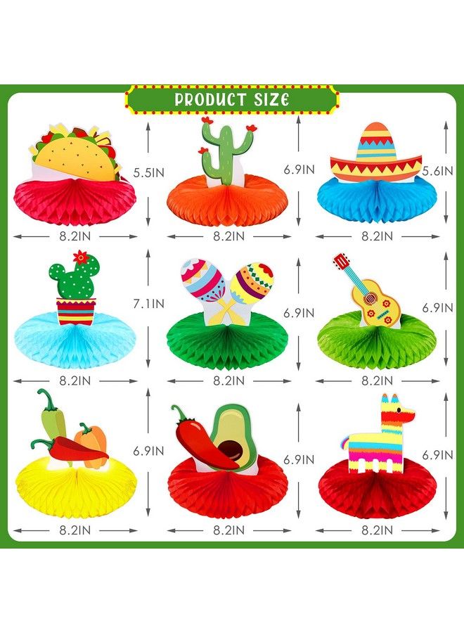 9 Pieces Fiesta Honeycomb Table Centerpiece 8 Inches Colorful Hanging Paper Fans Cinco De Mayo Table Party Decorations Mexican Theme Centerpiece