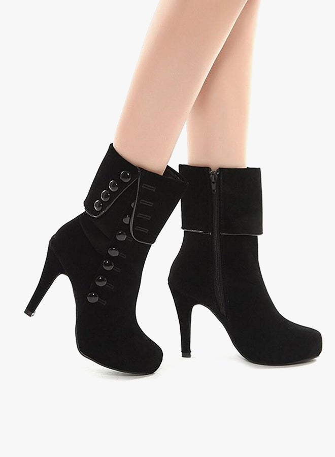 Zippered Closure High Heels Boots Black