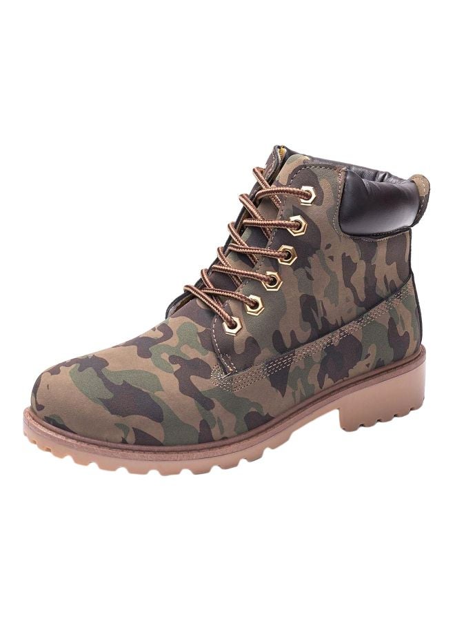 Lace Up Ankle Boot Camouflage Green