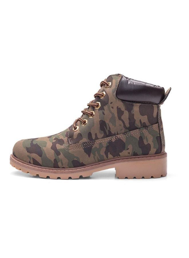 Lace Up Ankle Boot Camouflage Green