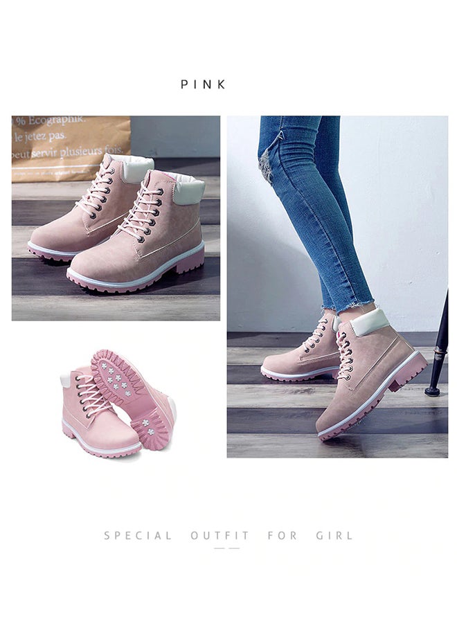 Low Heel Ankle Boots Pink