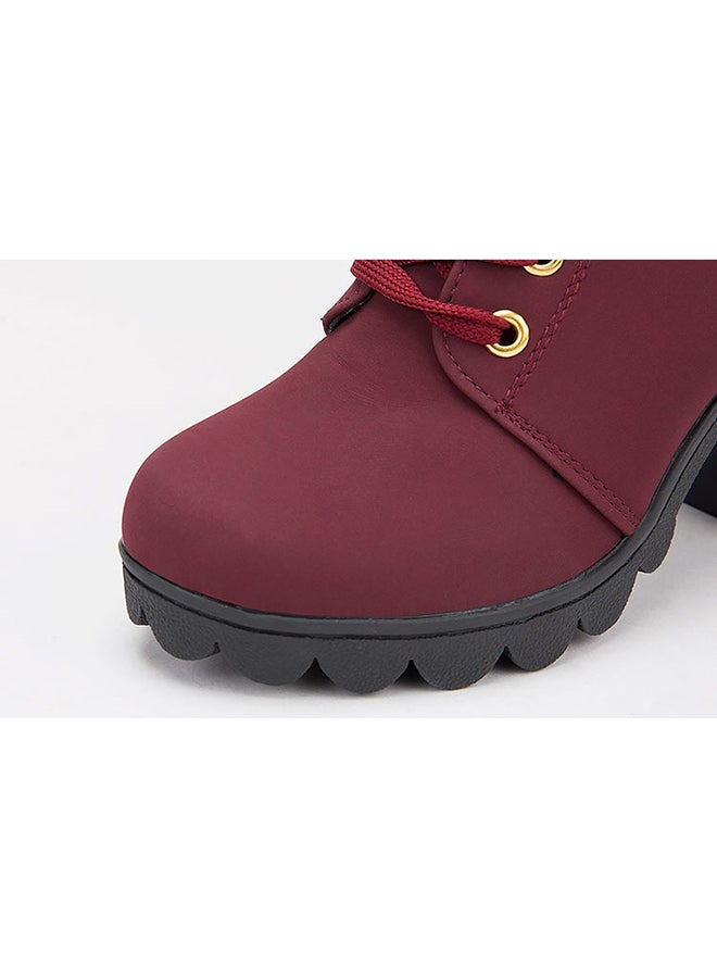 Block Heels Ankle Boots Maroon