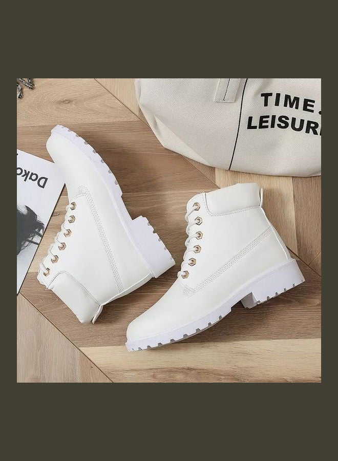 Low Heel Ankle Boot White