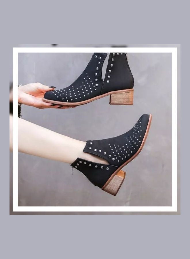 Embellished Design Ankle Boots Black