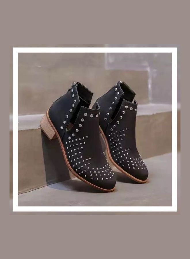 Embellished Design Ankle Boots Black