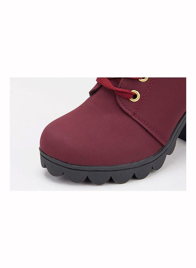 Textured Half Zipper Ankle Boots Maroon