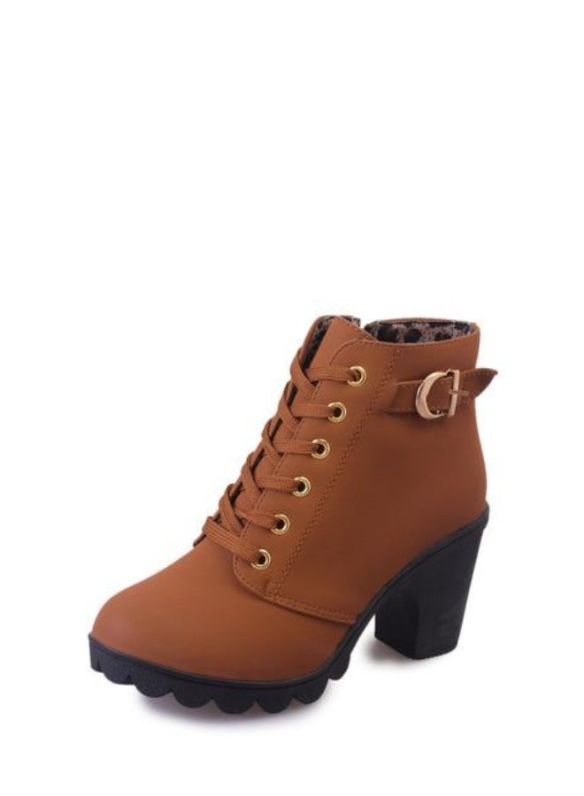 High Top Stylish Ankle Boots Brown