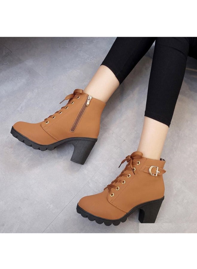 High Top Stylish Ankle Boots Brown