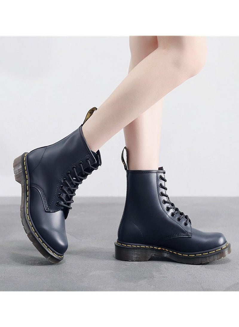 Hard Leather Men's And Women's Genuine Leather Short Boots Blue