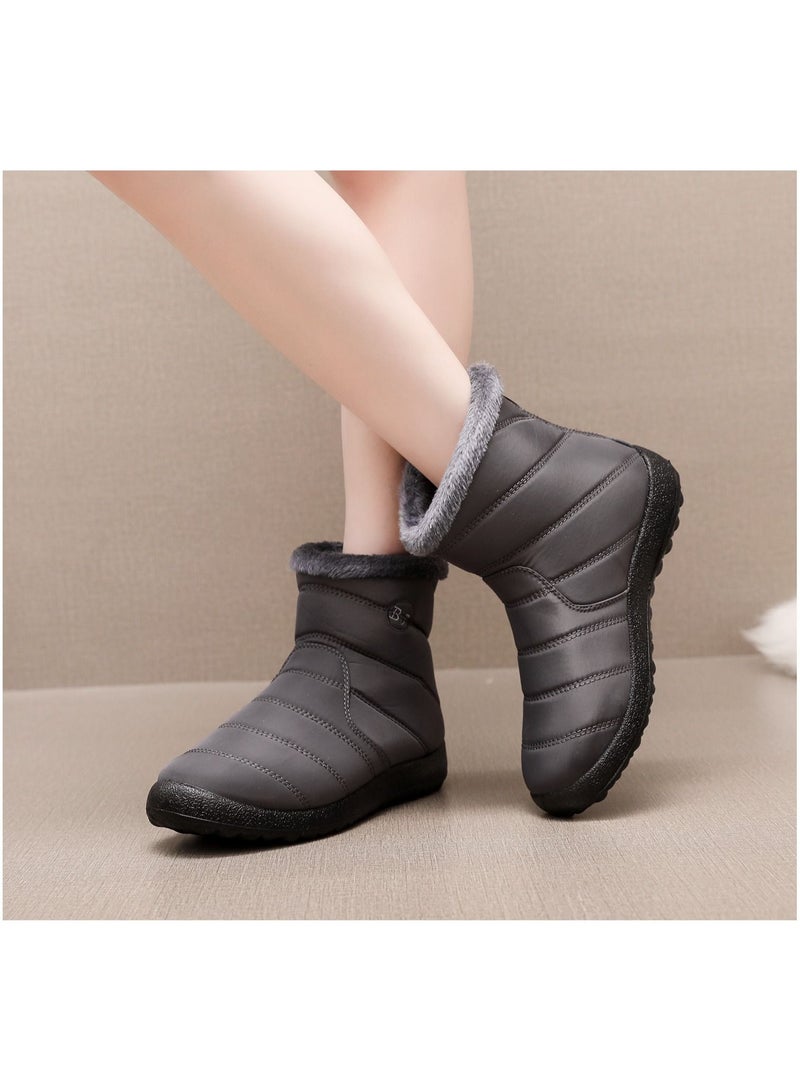 Women Mid Tube Thickened Anti Slip Rear Zipper Cotton Boots Black