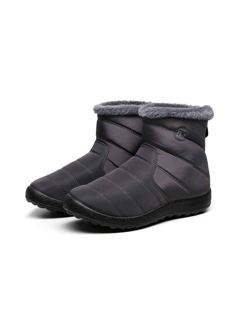 Women Mid Tube Thickened Anti Slip Rear Zipper Cotton Boots Black