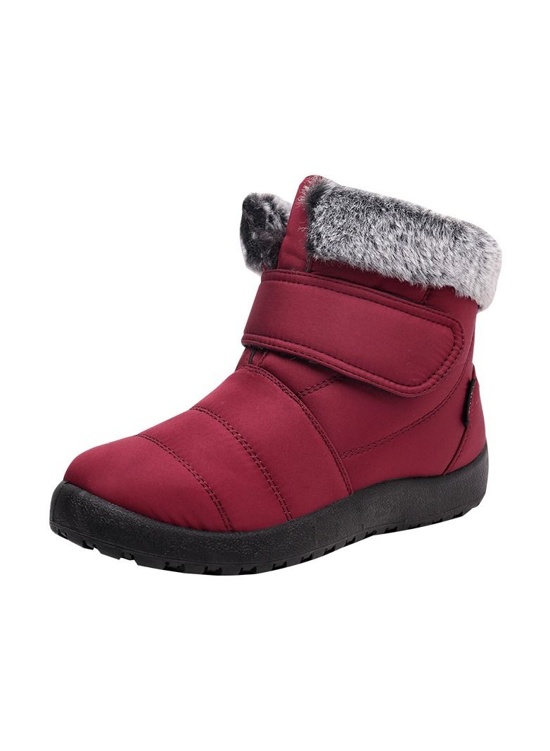 Women's Warm Plush And Thick Waterproof Cotton Boots Wine Red