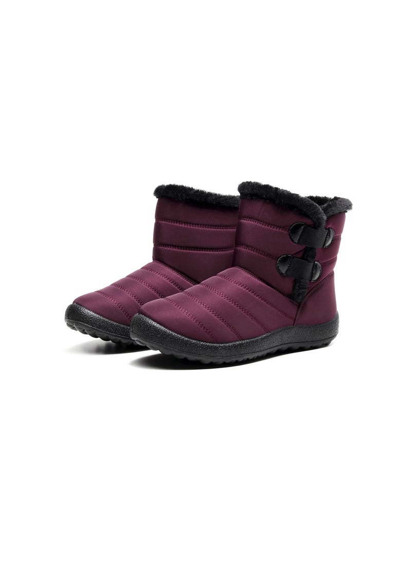 Women Simple Cotton Boots Wine Red