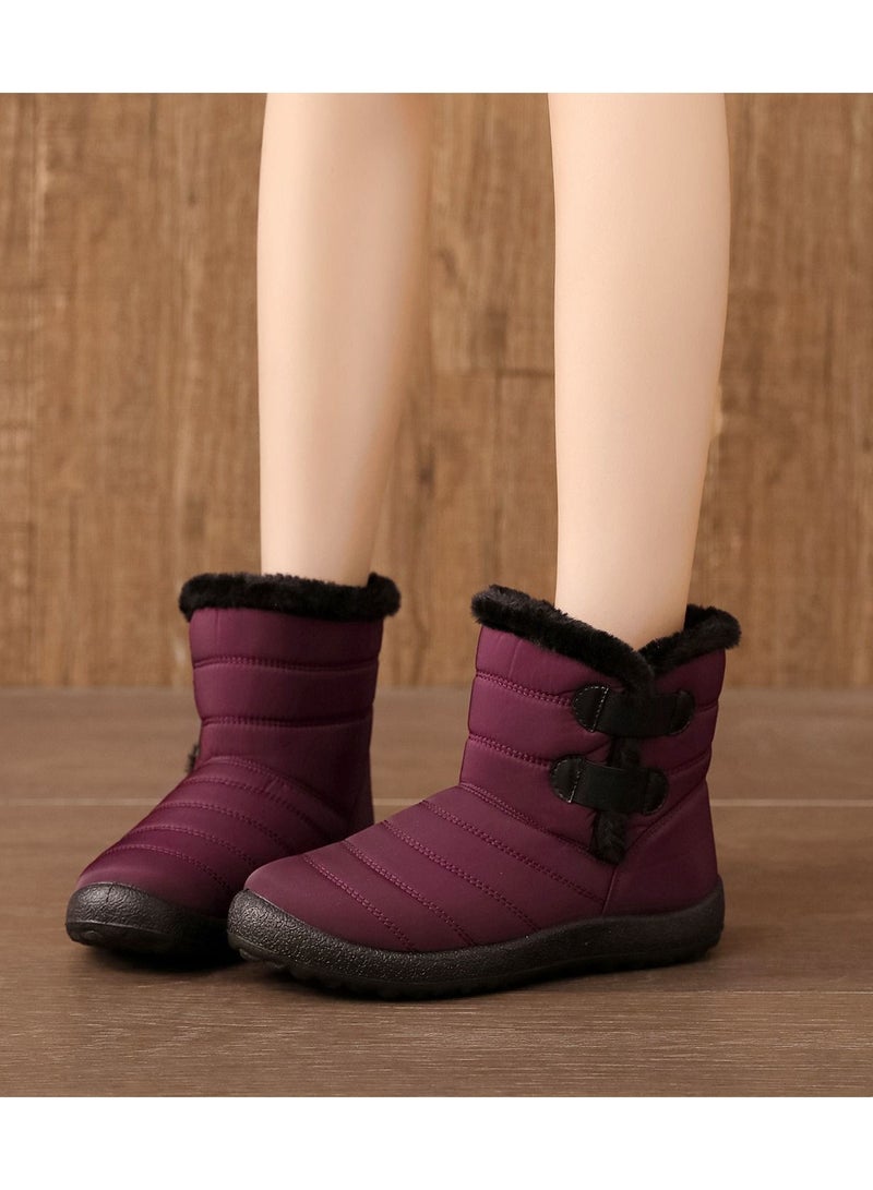 Women Simple Cotton Boots Wine Red