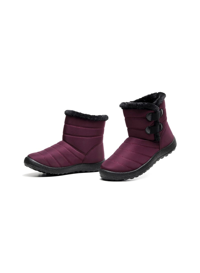 Women Simple Cotton Boots Wine Red