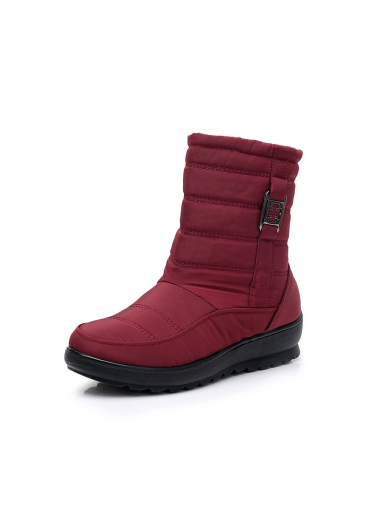 Women's Winter Waterproof Cow Tendon Bottom With Plush Insulation Cotton Boots Red