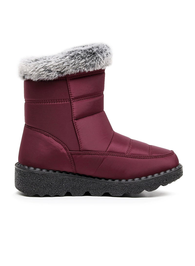 Women's Medium High Top Anti Slip Cotton Shoes Wine Red