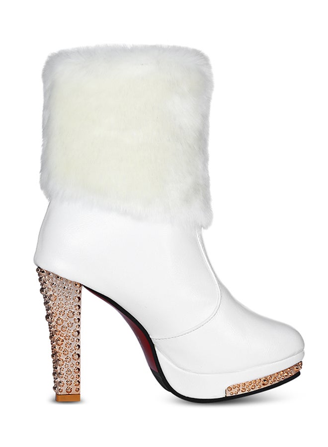 Crystal Studded Mid-Calf Boot White