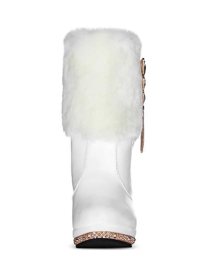 Crystal Studded Mid-Calf Boot White