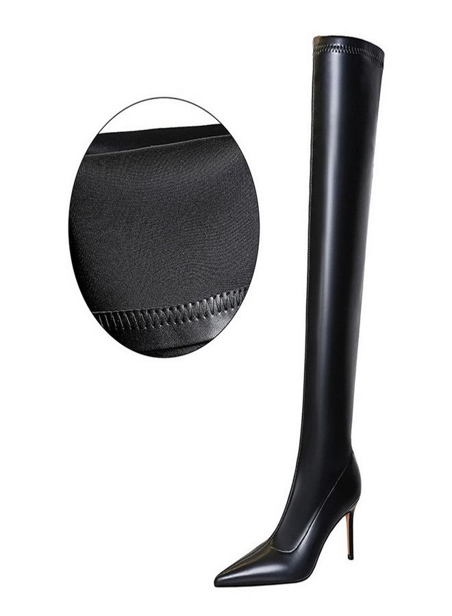 Pointy Knee-Length Boots 9.5CM Black