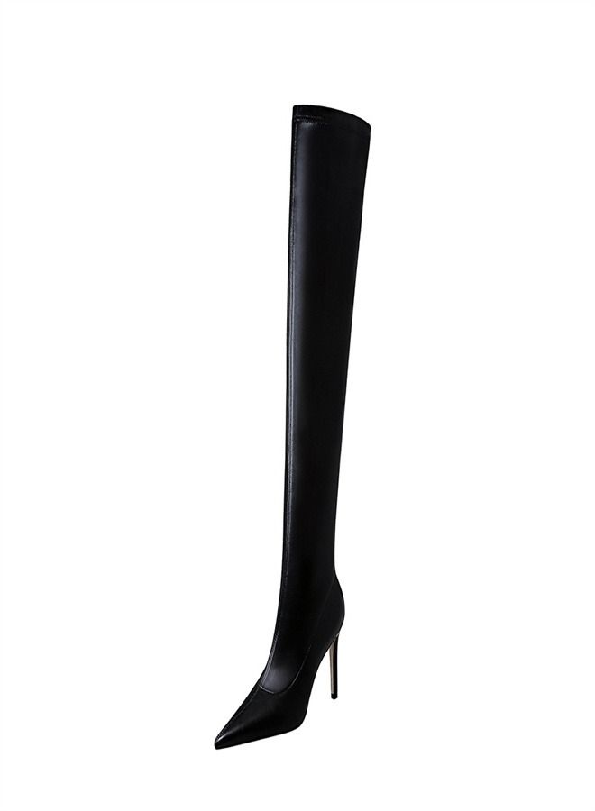 Pointy Knee-Length Boots 9.5CM Black