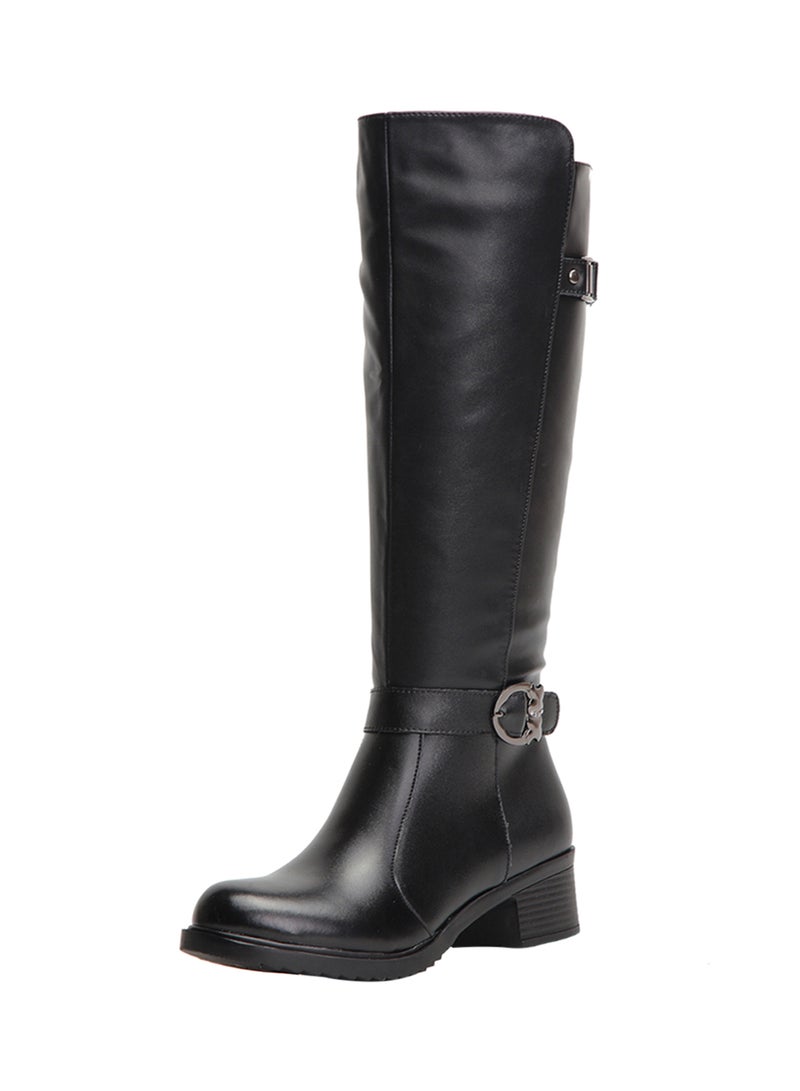 Martin Block Heel Knee High Boots Black