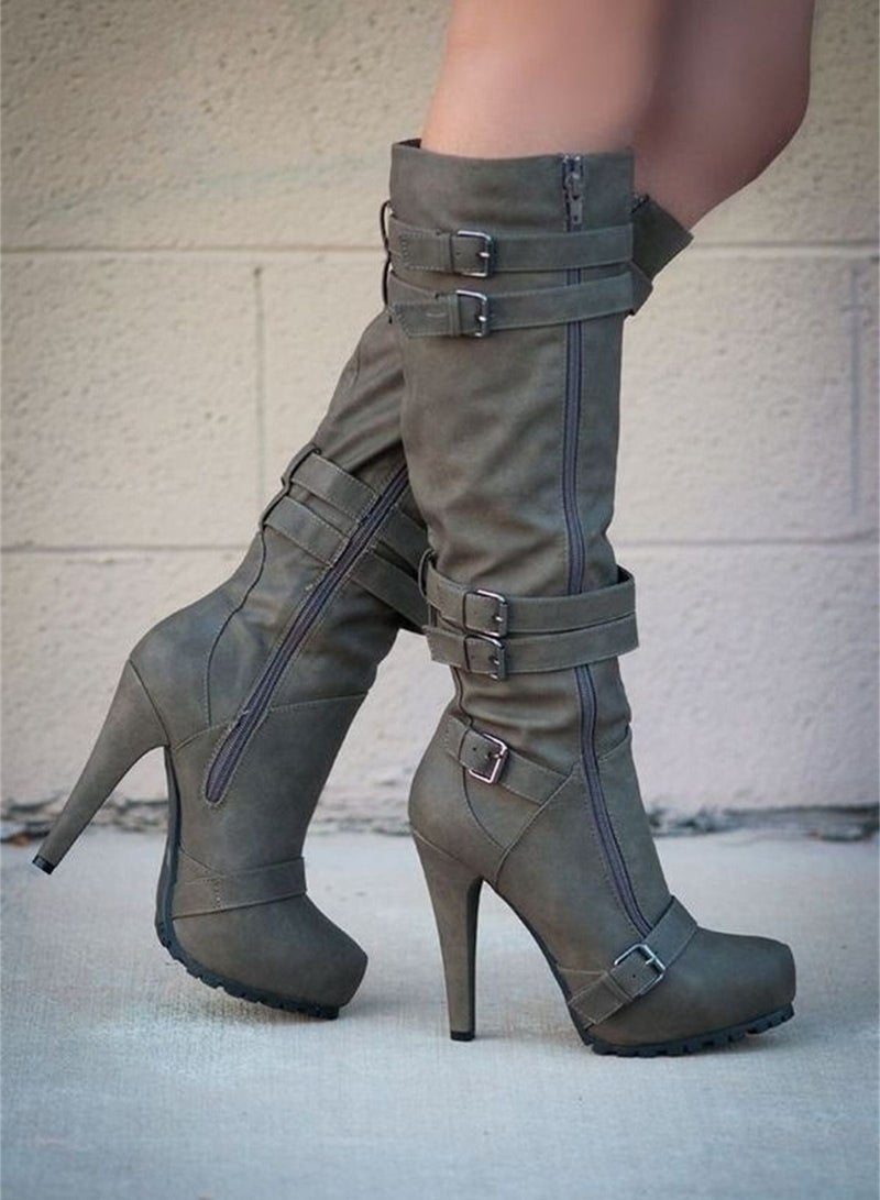 Fashion High Boots Grey