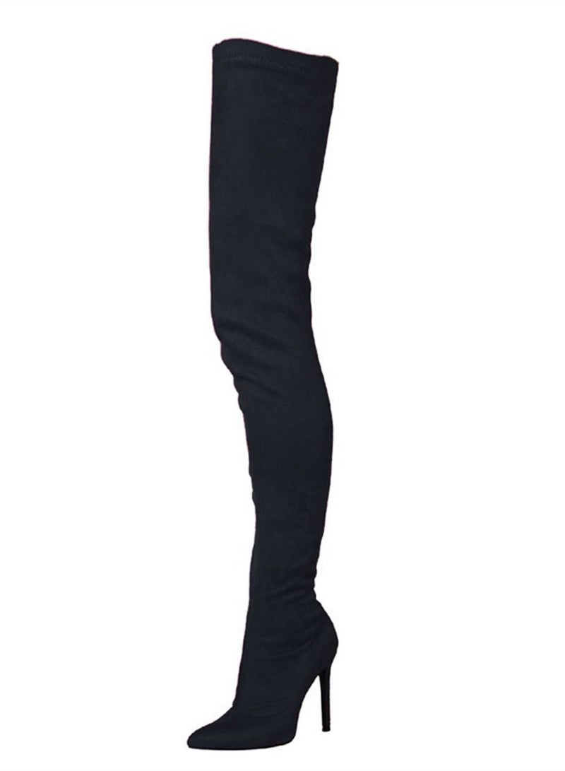 Pointed Knee High Boots For Women Black