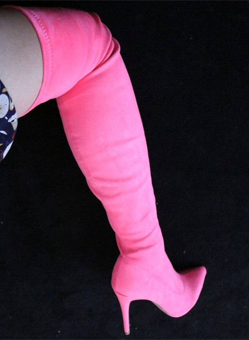 Pointed Knee High Boots For Women Pink