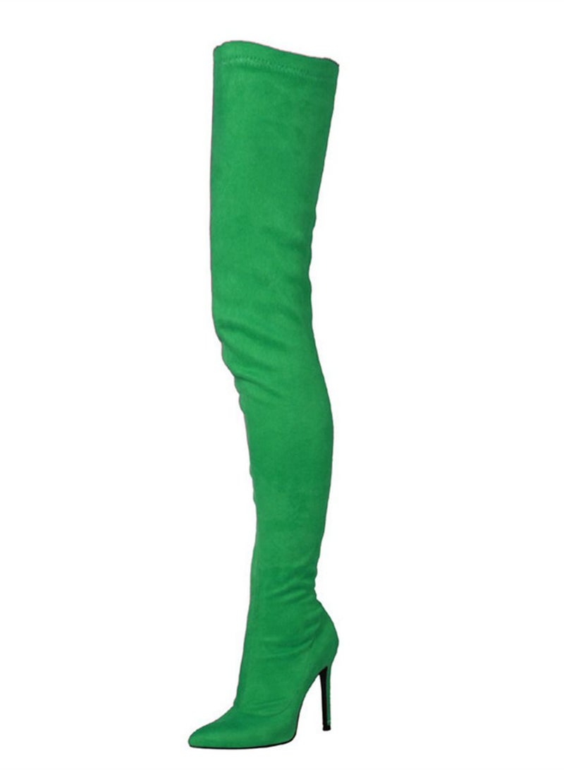 Pointed Knee High Boots For Women Green