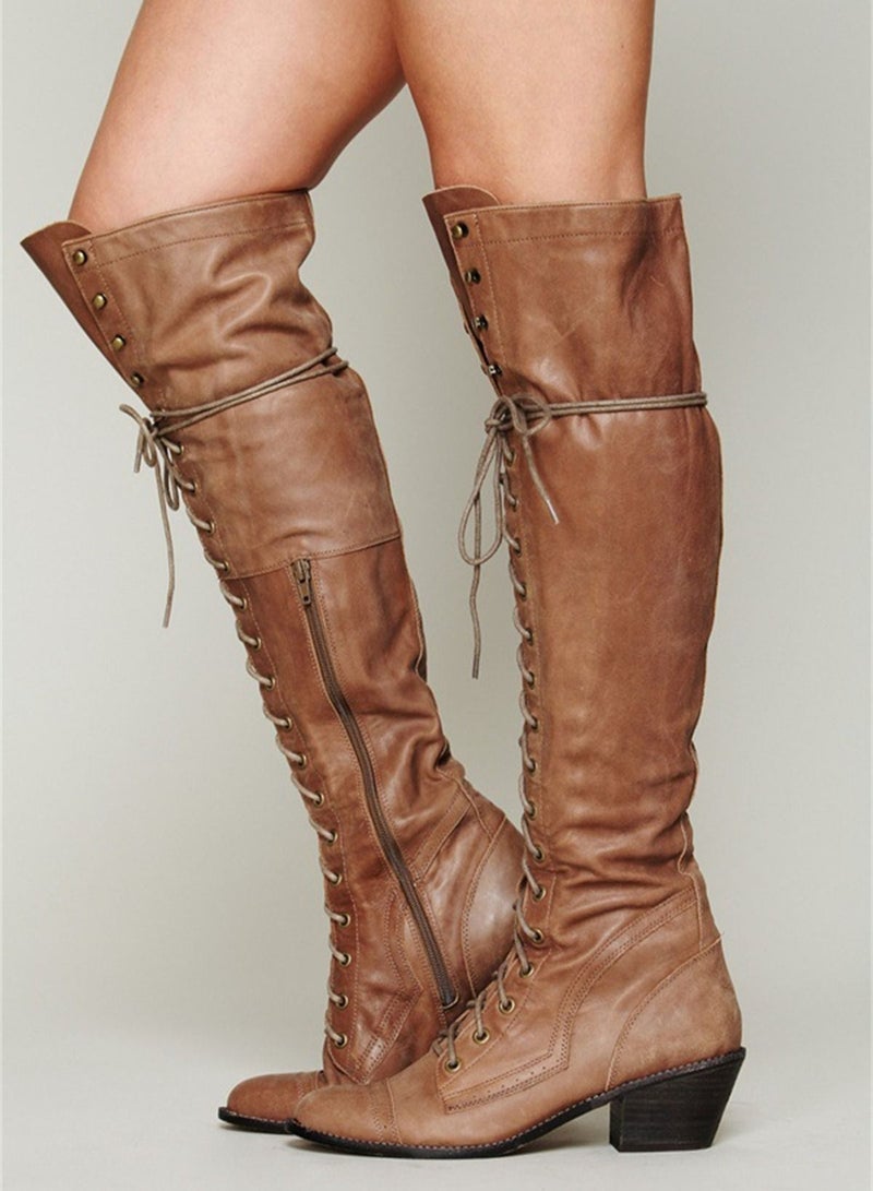 Fashion Knee High Boots For Women Brown