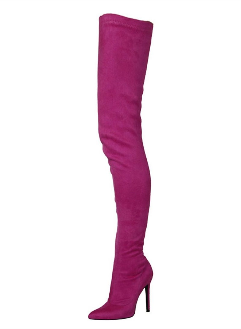 Pointed Knee High Boots For Women Purple