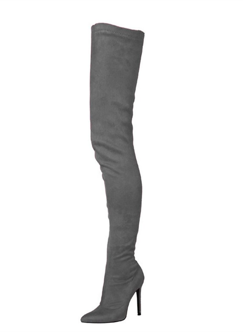 Pointed Knee High Boots For Women Grey