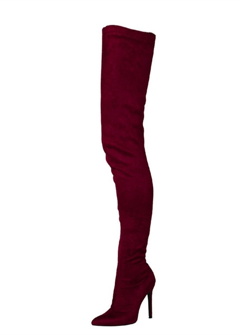 Pointed Knee High Boots For Women Red