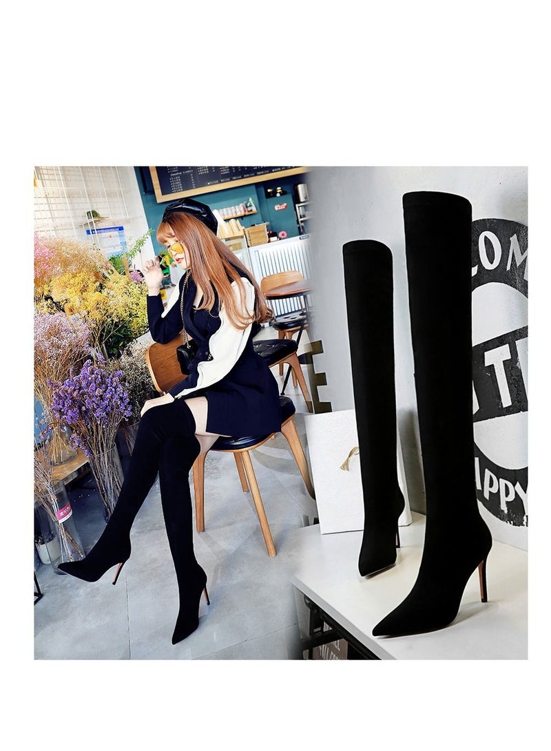 Winter Women's High Boots Thin Heels Boots Black