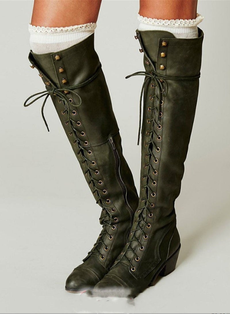 Fashion Knee High Boots For Women Green