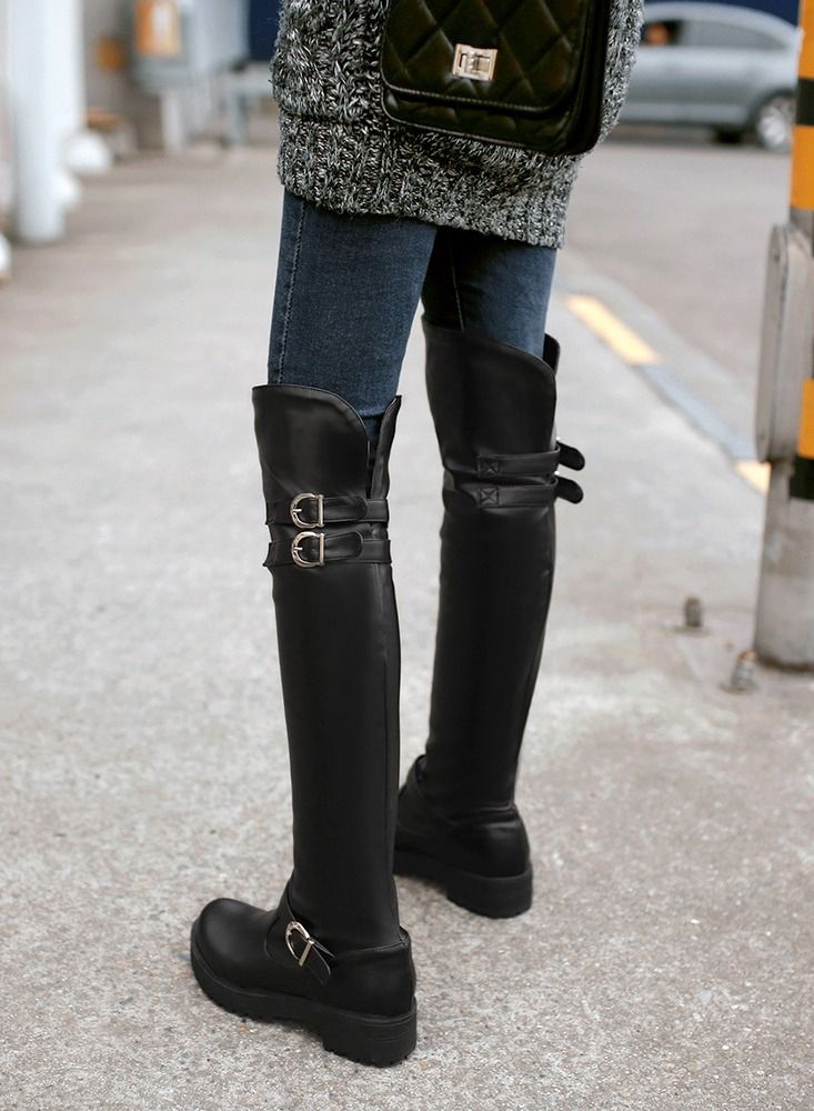 Martin Block Heel Knee High Boots Black