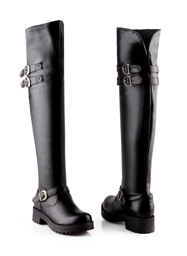 Martin Block Heel Knee High Boots Black