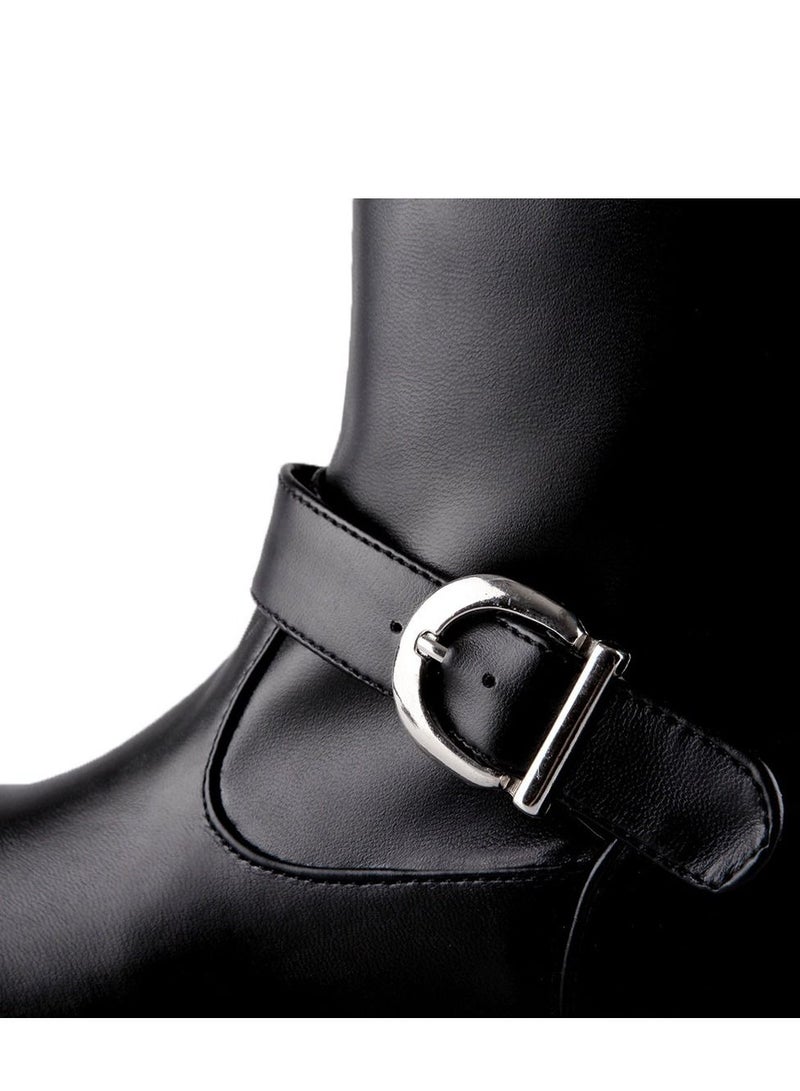 Martin Block Heel Knee High Boots Black