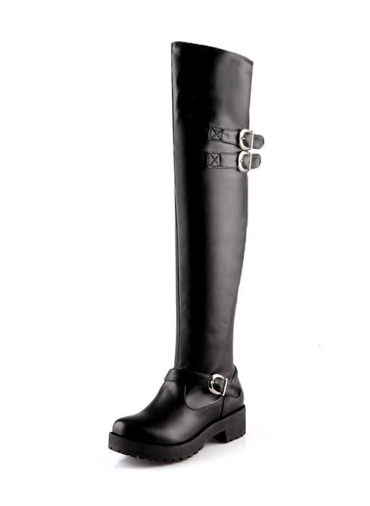 Martin Block Heel Knee High Boots Black