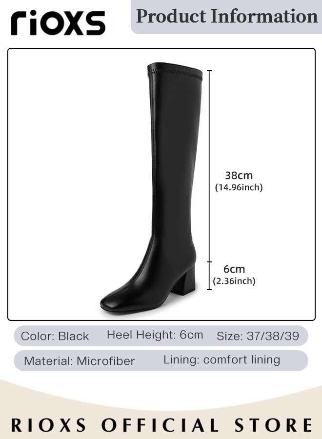 Women's Knee High Boots Fashion Solid Color Chunky Heel Boots for Women Square Round Toe Side Zipper Long Boots in Fall and Winter