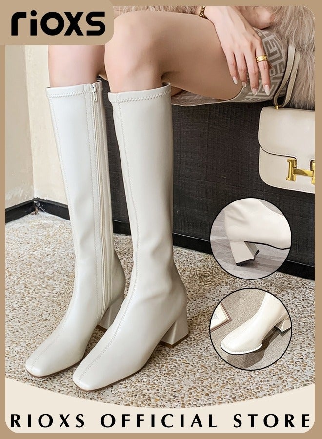 Women's Over The Knee High Boots, Ladies Classic Thigh High Boots, Side Zipper Mid-heel Rider Boots, Fashionable Comfortable Knee High Boots, Long Tube Knee-Length Boots, Versatile Enough to Suit Various Occasions