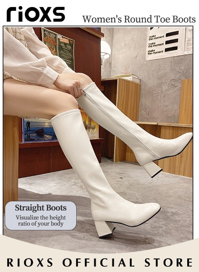 Women's Over The Knee High Boots, Ladies Classic Thigh High Boots, Side Zipper Mid-heel Rider Boots, Fashionable Comfortable Knee High Boots, Long Tube Knee-Length Boots, Versatile Enough to Suit Various Occasions