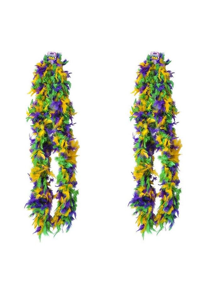 2 Pack Mardi Gras Feather Boa 6 Ft / 72 Inch Long Lush Fluffy Feathers In Mardi Gras Colors, Great Accessory For Mardi Gras Outfits For Women & Men, Mardi Gras Costumes For Party